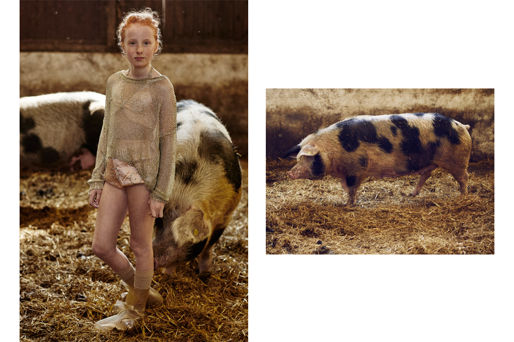 Junior Style Pearls Before Wine A Hooligans Magazine Editorial Exclusive by Marijke de Gruyter #juniorstyle #juniorstylelondon #MarijkedeGruyter #hooligansmagazine #kidfashioneditorial #pigs #farm #farmer #kidseditorial #juniorstyle #editorial 