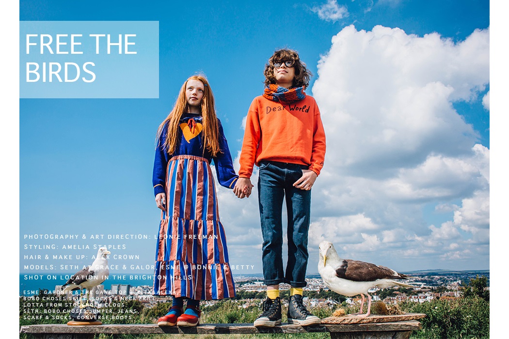 Hooligans Magazine Free The Birds Editorial by Leonie Freeman #kidsfashion #juniorstyle #leoniefreeman #editorial #kidsfashionmagazine #hooligansmagazine #ediorialphotography #birds #bobochoses